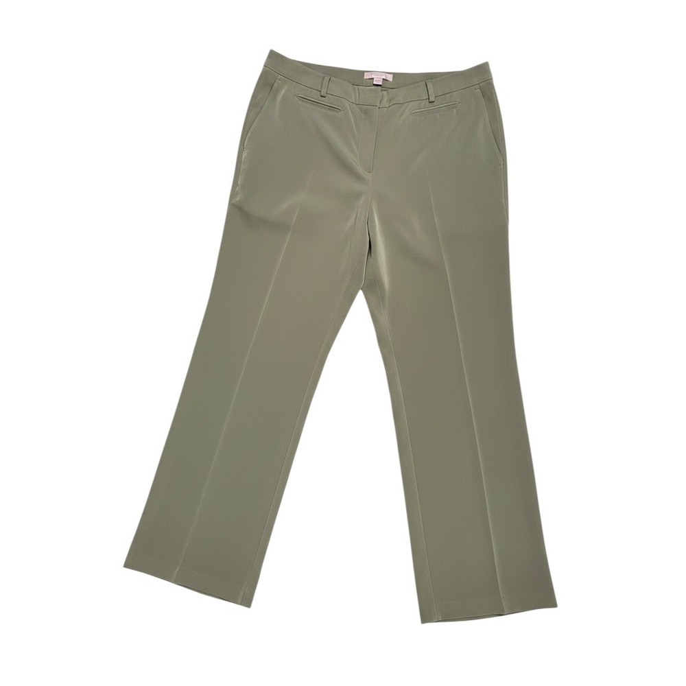 Chico's Women Olive Green Straight Leg Trousers Size 3 Dress Pant